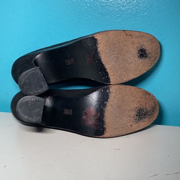 Vintage Black Kenneth Cole Heels Size 8.5 Leather & Suede with Beaded Bow - Picture 11 of 12